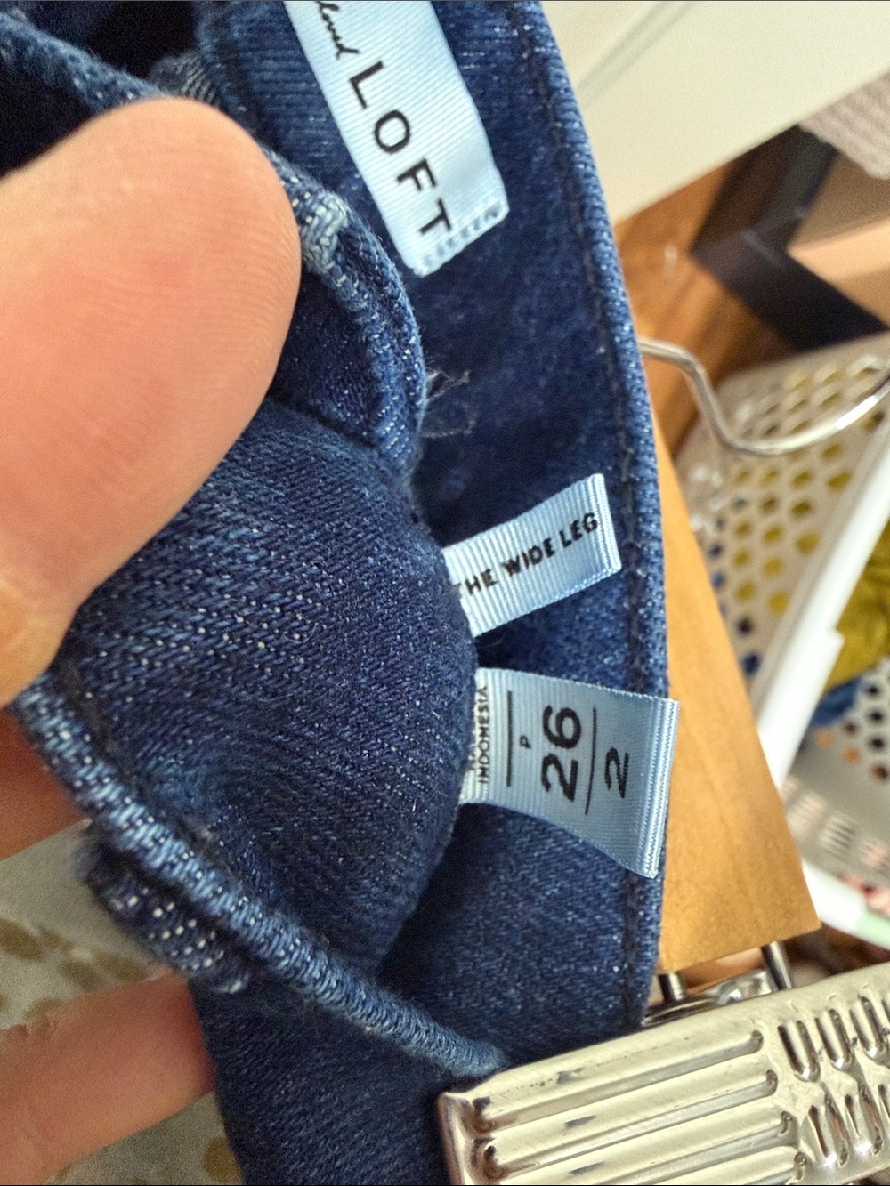 LOFT Button-Accent Dark Blue Denim High-Waist Pants - Picture 5 of 5
